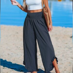 NWT Cupshe Women's Navy Blue Wide-Leg Pants - Size Small